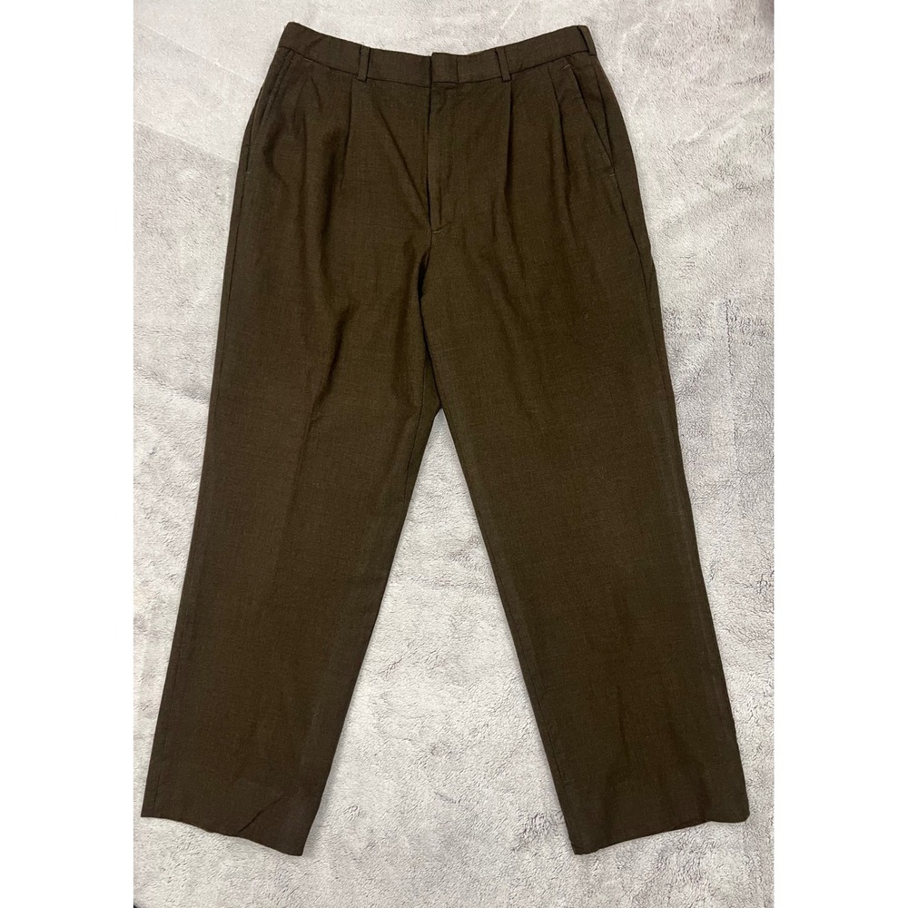 Vintage Lands End Mens 34 Wool Pleated Dress Pants Brown Made USA 27 Inseam